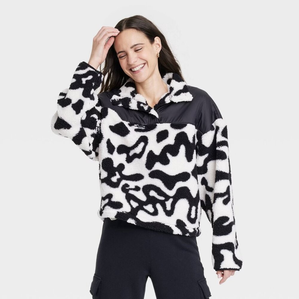 New! Grayson Threads Women's Pattern Graphic Faux-Fur Jacket, Black & White